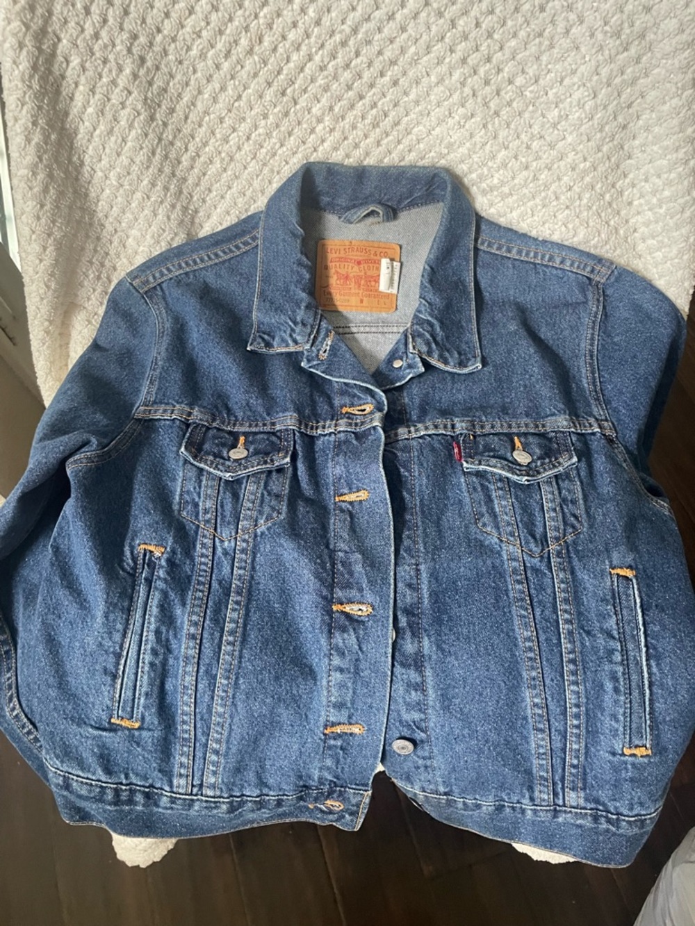 Levi's Blue Denim Jacket with Tan Leather Patch